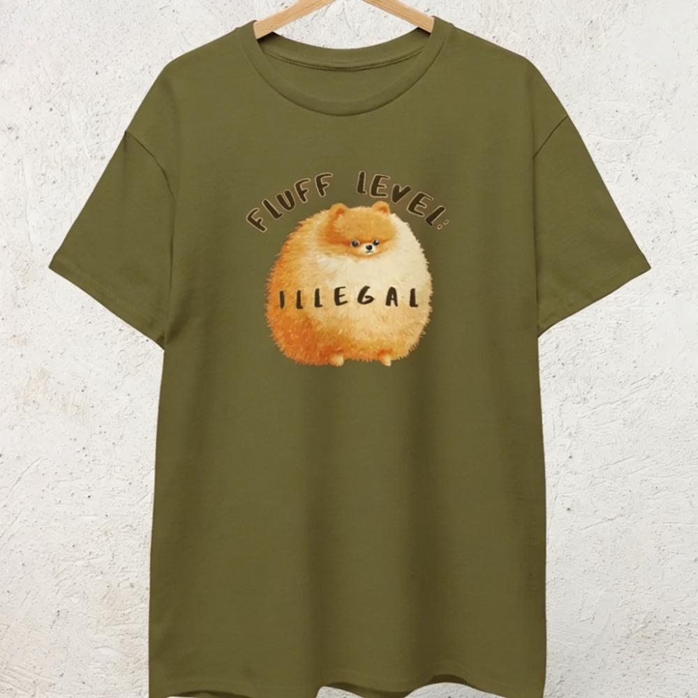 

Funny Pomeranian T-Shirt Cute Pomeranian Gift Fluffy Dog Lover Tee Kawaii Pomeranian Fluff Level Illegal Shirt Women Casual Tops 4XL