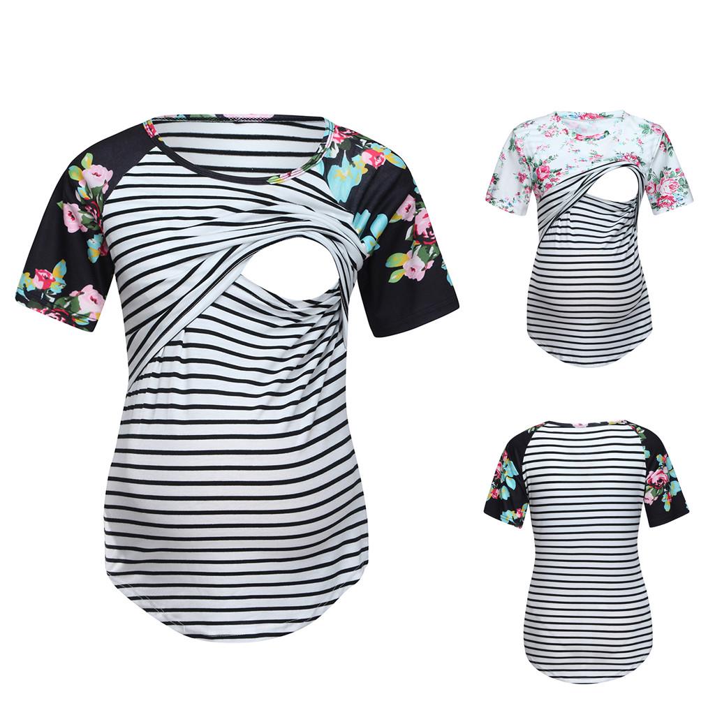 Buy Mom Nursing Striped Floral T Shirt Pregnancy Breastfeeding Tops at