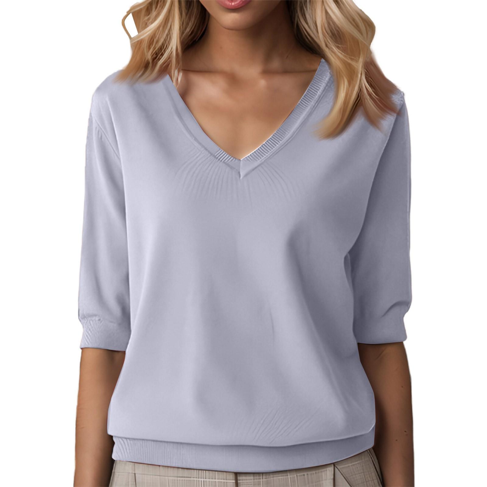 

Модный женский трикотажный свитер с V-образным вырезом, свободная рубашка, футболка XL