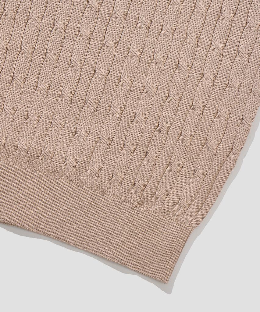 AGOD Cotton Modal Washable Crew Neck Cable Knit [Beige]