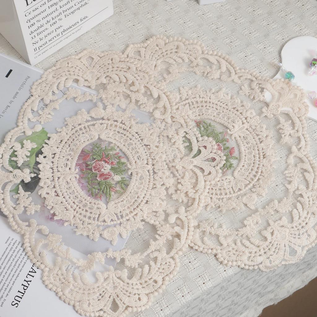 1 pc - Vintage lace dining mat, French crochet dining mat, hand embroidered dining mat and coaster,