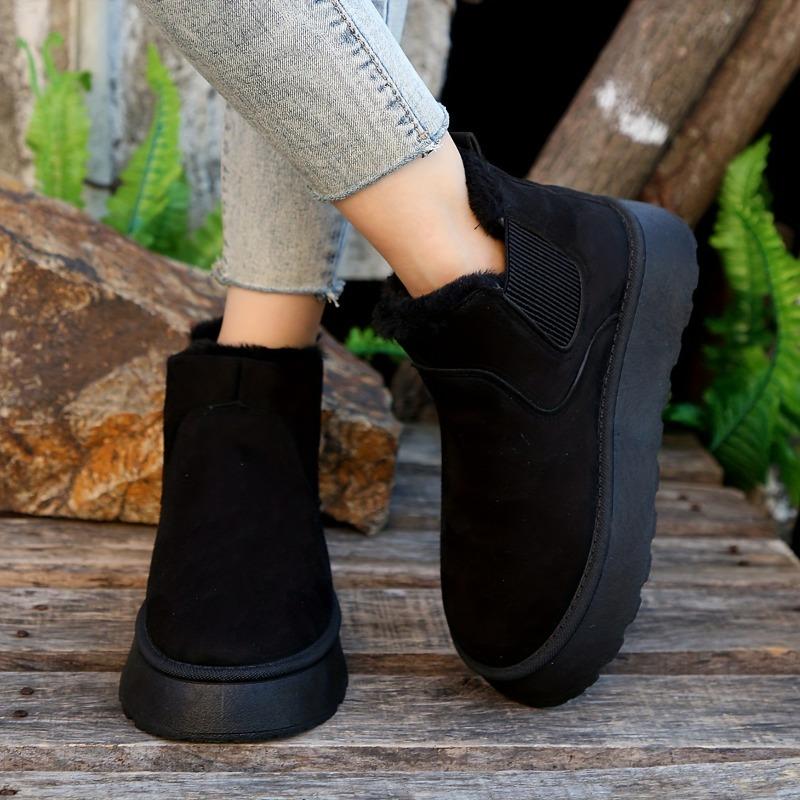 2025 Fall/Winter New Arrival Women's Chunky-Soled Snow Boots Cotton-Lined Fleece-Filled Round-Toe Slip-On Boots