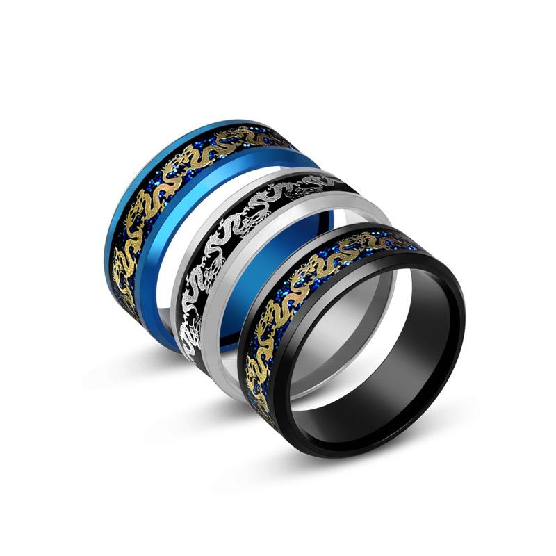 8mm Stainless Steel Domineering Dragon Pattern Rings For Men Black Male Ring Finger Fashion Zircon Wholesale Anillo Hombre