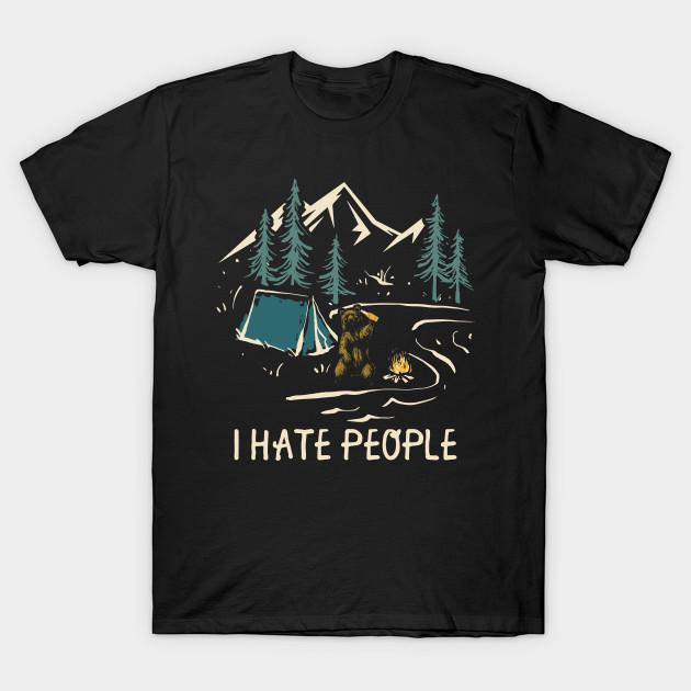 Men Black Print T-shirt Super Large TShirt i hate people bushcraft outdoor camping No-Cut Transfer Paper Print Cotton Tshirt