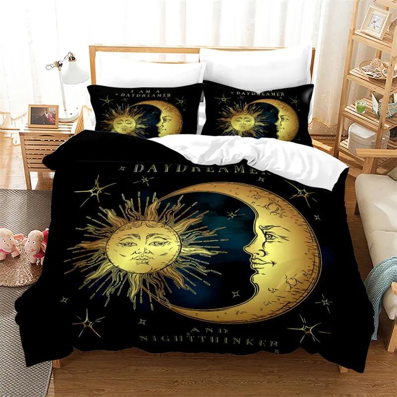 Sun And Moon Duvet Cover Exotic Galaxy Stars Bedding Set Microfiber Astrology Comforter Cover Queen For Kids Boys Teens Bedroom