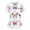 Women's T-shirt V-neck Nurse Uniform Commuting Comfortable Short Sleeved Butterfly Printed T-shirt for Women