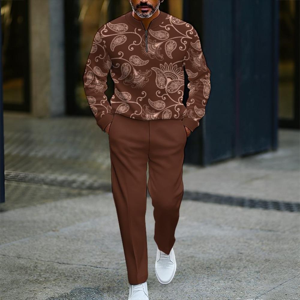 Spring Autumn 3D Printed Fashion Men's Long-Sleeved Sets Half-Zipper Stand-Up Collar Men's Casual Sportswear Two-Piece Set