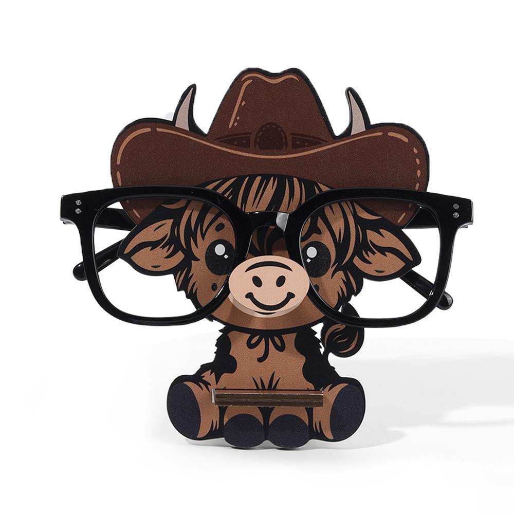 Cartoon Cowboy Cow Glasses Display Stand Cute Animal Glasses Frame Sunglasses Display Stand Hand Carved Home Wooden Decoration