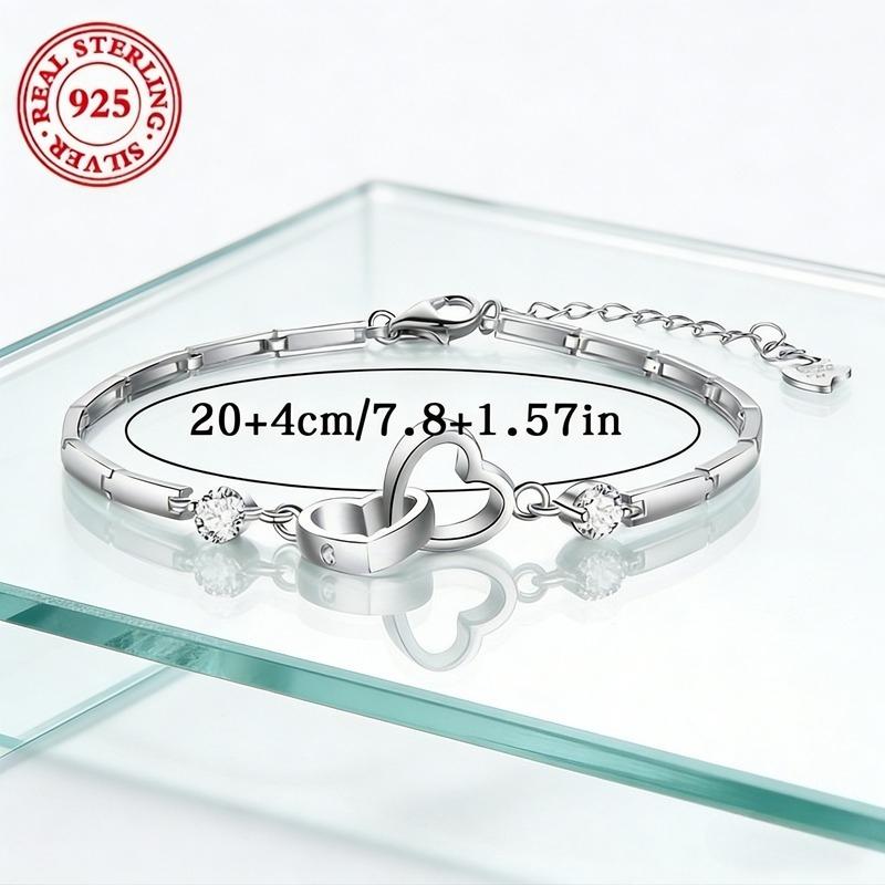 925 Sterling Silver Double Heart Bracelet Set Elegant and Fashionable Women's Chain Bracelet Valentine's Day and Mother's Day Gift