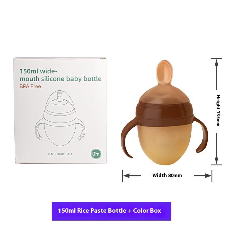 Baby weaning silicone bottle, wide mouth with rice paste spoon head water cup suction nozzle imitation breast milk anti-flatulence bottle