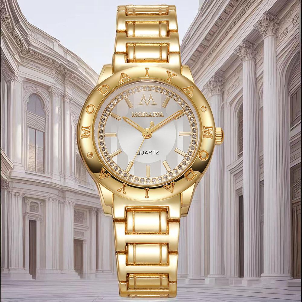 Exquisite Fashion Items Women's Gold New ' Watch Diamond Inlay Simple Casual Stainless Steel Student Fashion Quartz Clock Watch