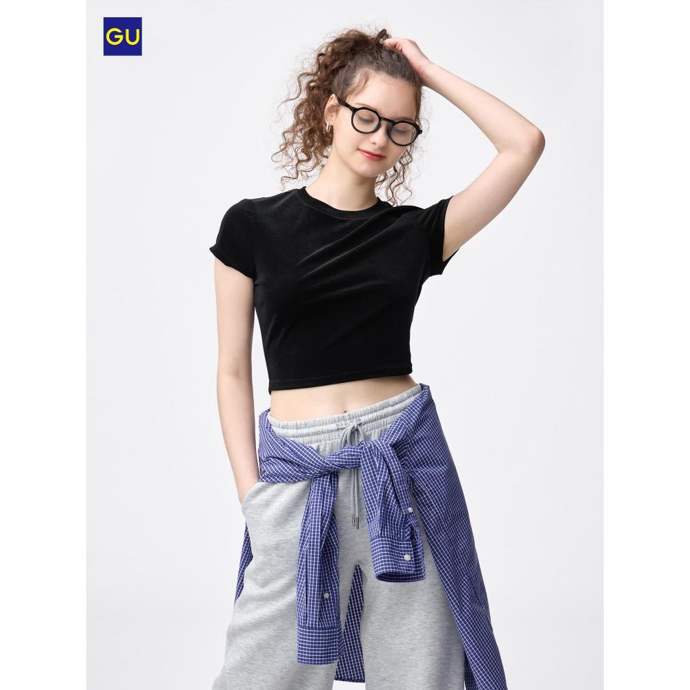 Uniqlo Gu Sheer Velour Cropped T shirT