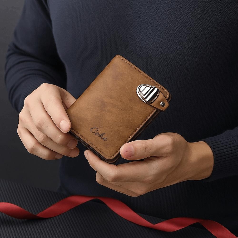 Solid Color Men's Wallet Zipper Leather Coin Purse Luxury Business Card Holder Gift