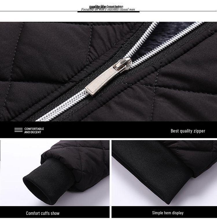 Men's Thick Velvet Winter Jacket - Loose Fit, Warm Cotton Coat for Middle-Aged & Elderly