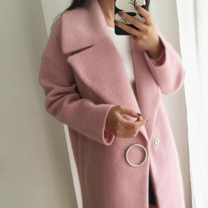 2022 Autumn/Winter Korean Style Thickened Woolen Coat, Large Lapel, White Mid-Length Cocoon Shape Overcoat for Women