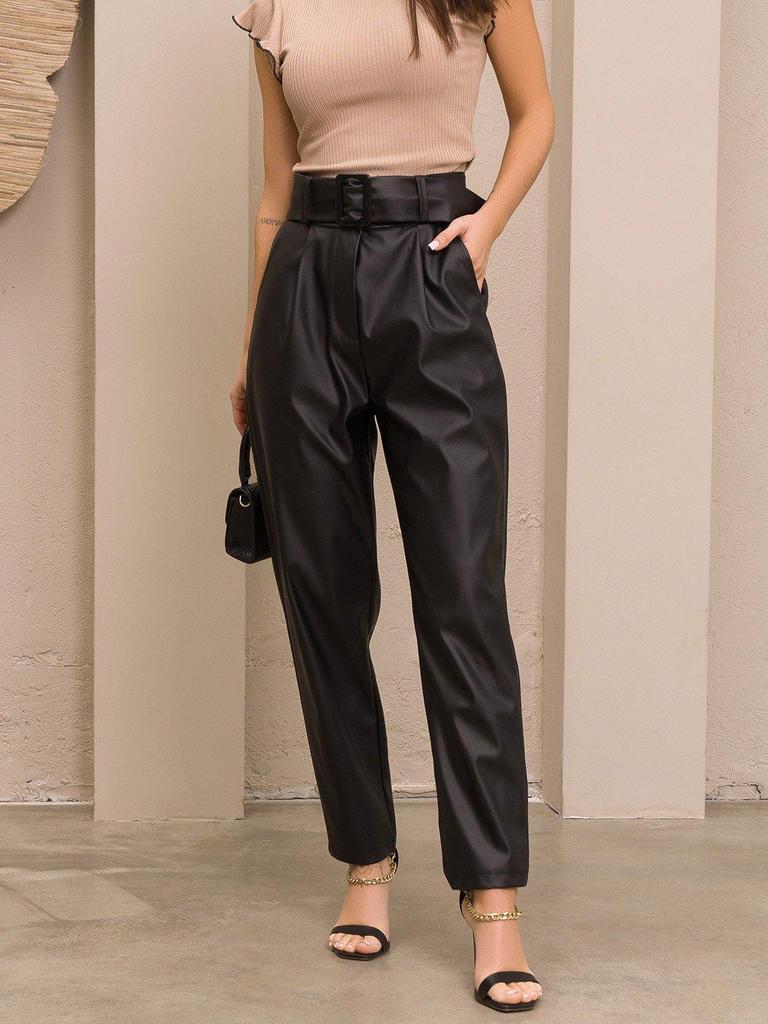 ISSA Plus Black Leather Trousers with Belt