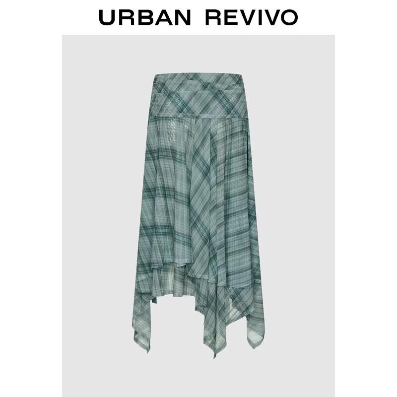 UR2026 Women s Trendy Plaid Irregular Hem Skirt L