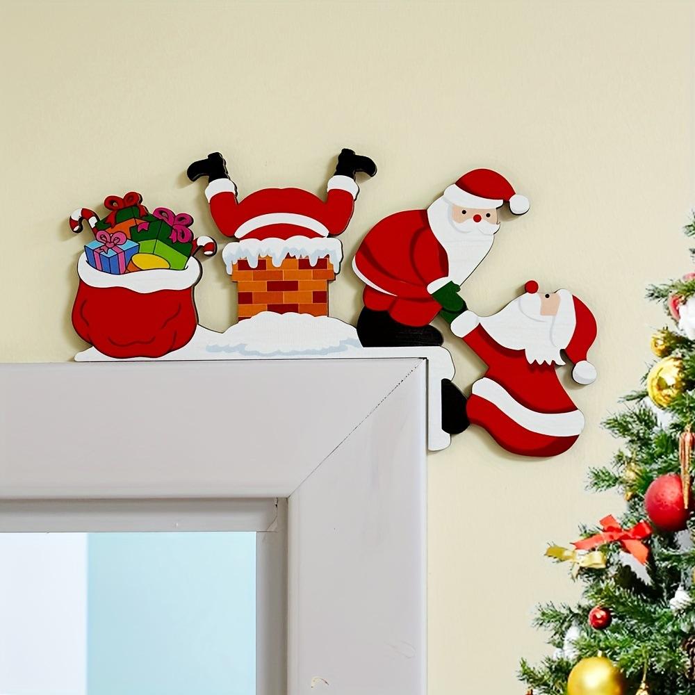 Christmas Decoration Cartoon 3D Santa Claus Wooden Ornament Corner Door Frame Decor
