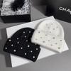 French Light Luxury Rhinestone Heavy Industry Rabbit Hair Knitted Hat Women'S Sweet Versatile Headgear Outdoor Thermal Hat