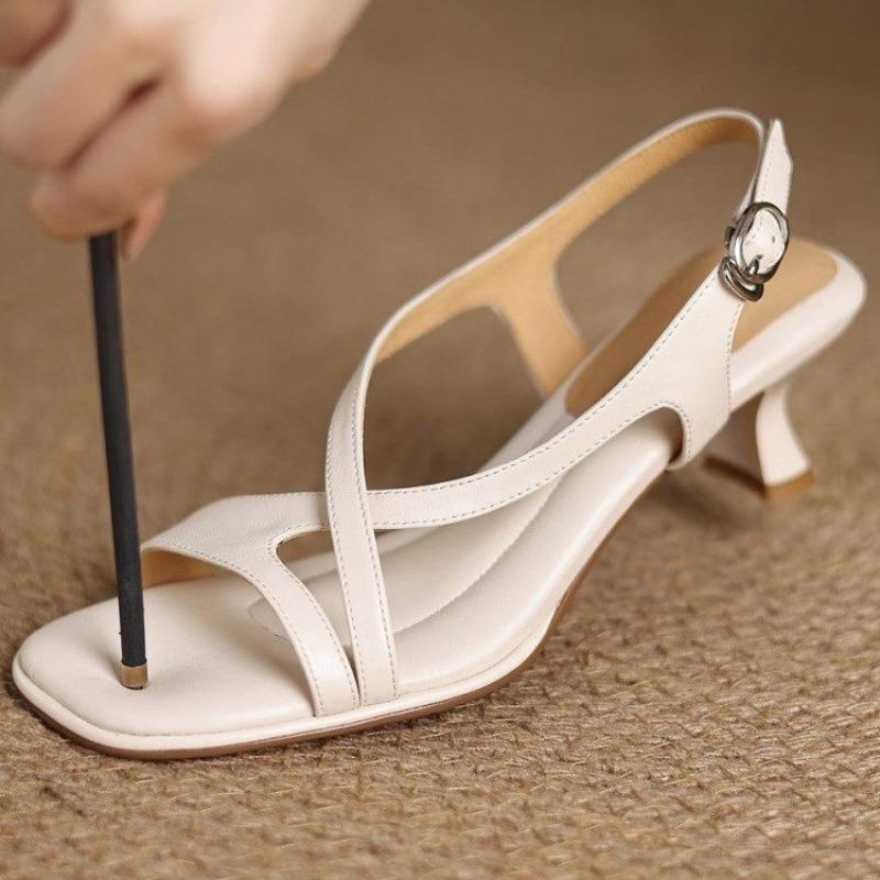 Super Soft Stiletto Sandals Women Summer Outside Square Toe Open Toe Crossed One Strap Soft Sole Non-tiring Heels Sandal