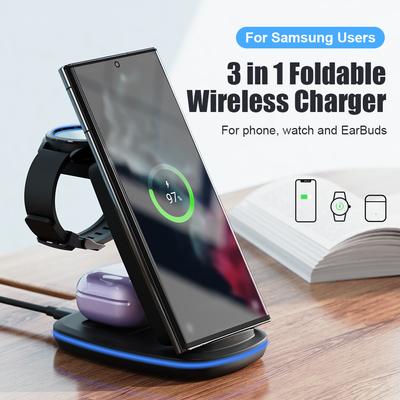 Bezdrátový nabíjecí stojan 3 v 1 pro Samsung Galaxy Watch 6 5Pro 5 4 3 15W dokovací stanice pro rychlé nabíjení pro Samsung S23 S22 S21 Buds 2