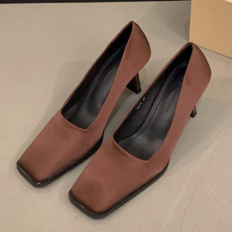

Fashion Concise Square Toe Satin Pumps Women Fashion Shallow Strange Style Brand Designer Shoes Elegant Comfort Office Zapatos De Mujer 39 коричневый