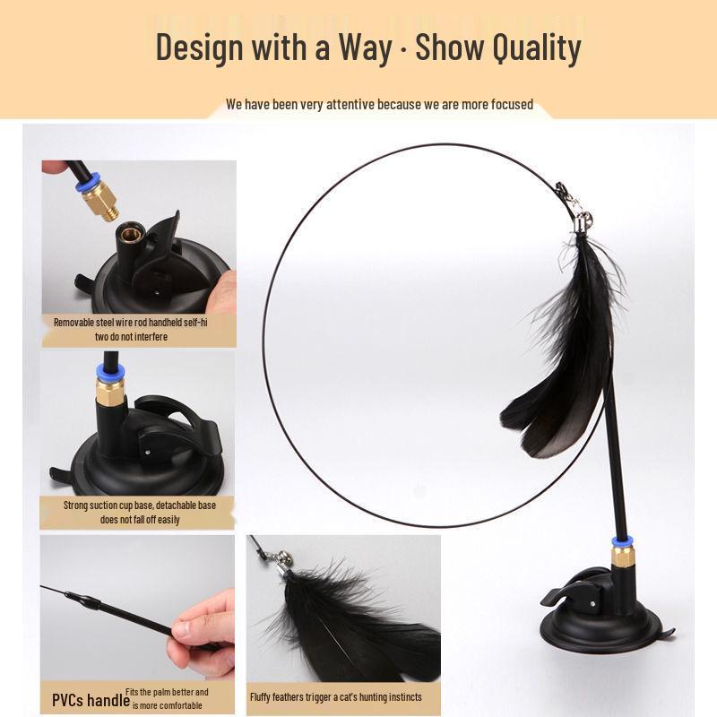 Interactive Detachable Feather Cat Teaser with Strong Suction Cup