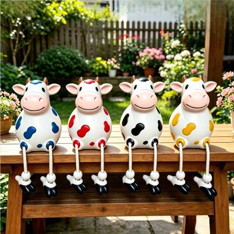 Decorazione Giardino in Resina a Forma di Mucca con Carina Statuina Appesa per Patio e Casa Regalo