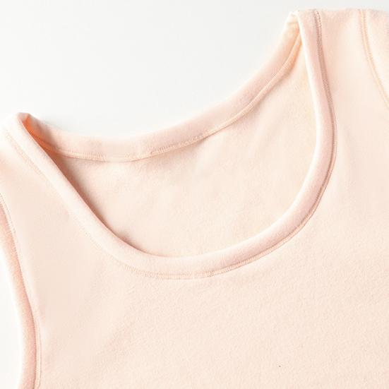 Women Thermal Vest Round Neck Sleeveless Thick Fleece Lining Bottom Vest Solid Color High-Elastic Fit Thermal Tops