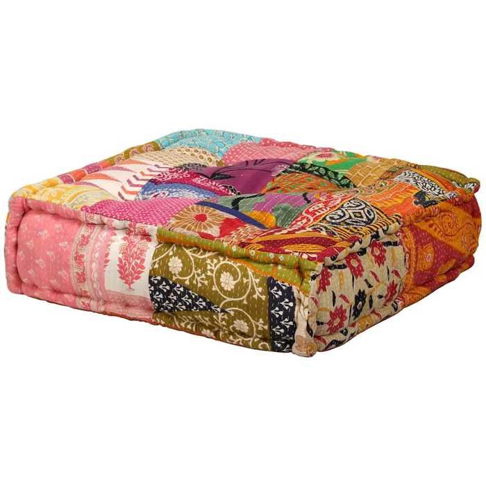 Modular Pouf - vidaXL - Patchwork - Cotton Fabric - 2 Seats - Multicolor