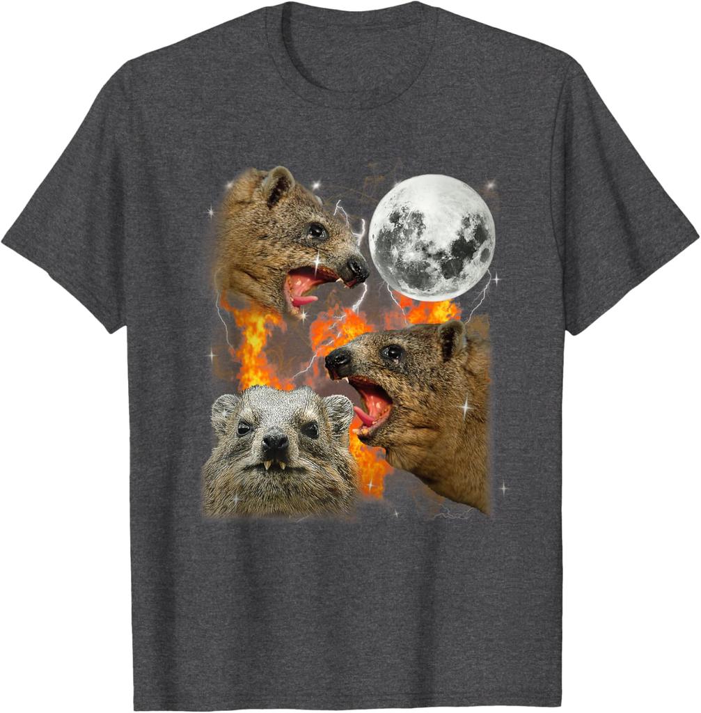 Rock Hyrax Howling Moon Fire Graphic TShirt Breathable Cotton Tee Men