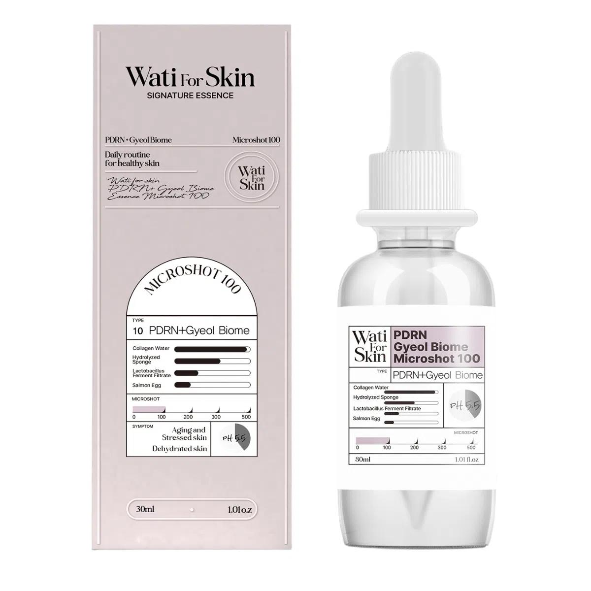 

WATI FOR SKIN Skin Essence Microshot 100, 12 видов/30 мл, Антивозрастной, Увлажняющий, Корейская косметика, Kbeauty, пробник PDRN Gyeol Biome Essence
