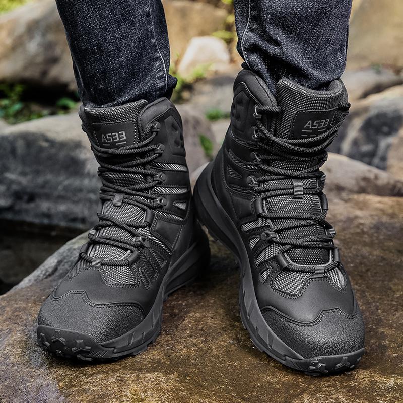High-top Men Outdoor Anti-slip Lace-up Shock-absorbing Comfortable Wear-resistant Breathable Casual Ankle Boots Men Hiking Shoes