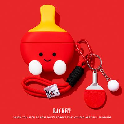Table Tennis Racket Case For Huawei Freebuds Pro 2 3 4 5i 6i Cartoon Silicone Soft Shell  Free Clip Protective Sleeve