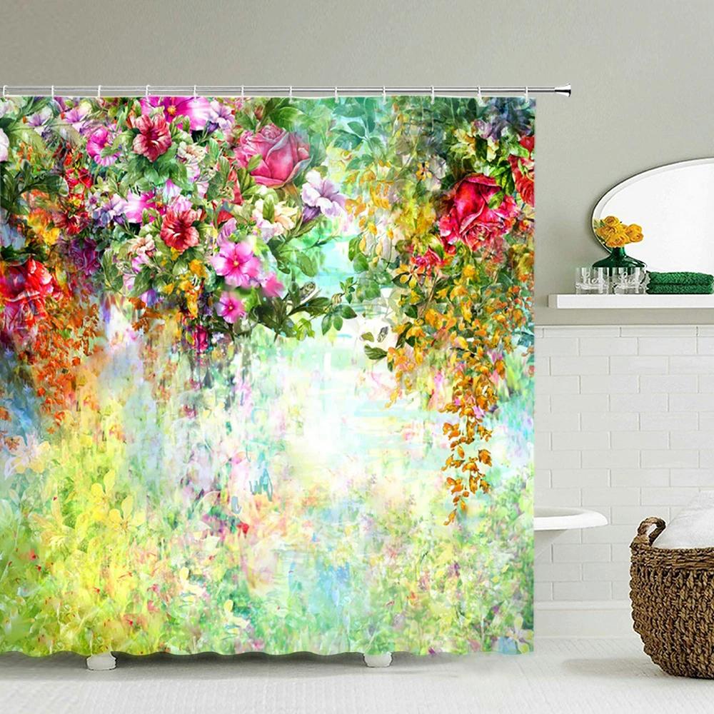 Kolorowy Tulipan Kwiaty Róży Drzewa Zasłona prysznicowa Zasłony Łazienkowe Natura Kwiat Wodoodporna Tkanina Polieste Wanna Wystrój Domu