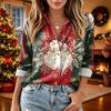 Women's Button Front Long Sleeve Shirt with Pockets and Christmas Print, Casual Top