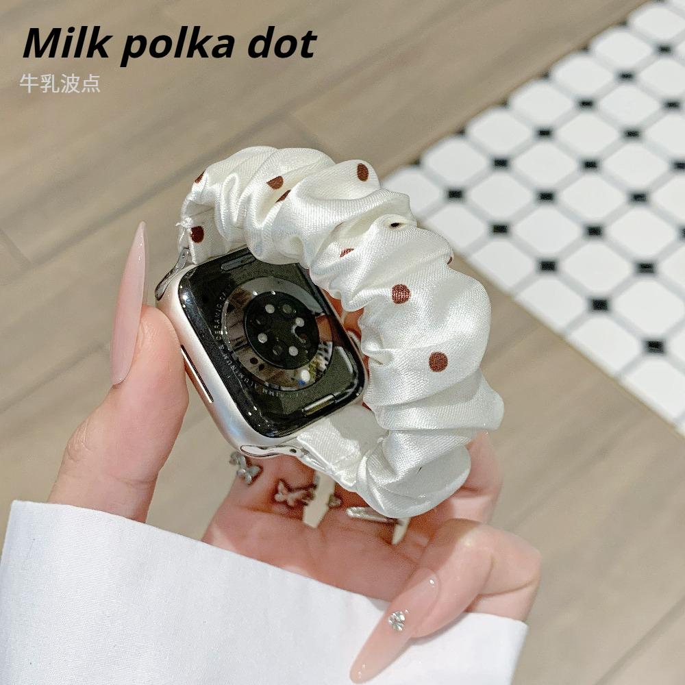 Rekbaar Scrunchie Polsbandje voor Apple Watch Series11 46mm Bandje Dames Polka Dot Garenstijl Lief Scrunchie voor iWatch10/8/7 38/41mm 42mm 44mm 45mm