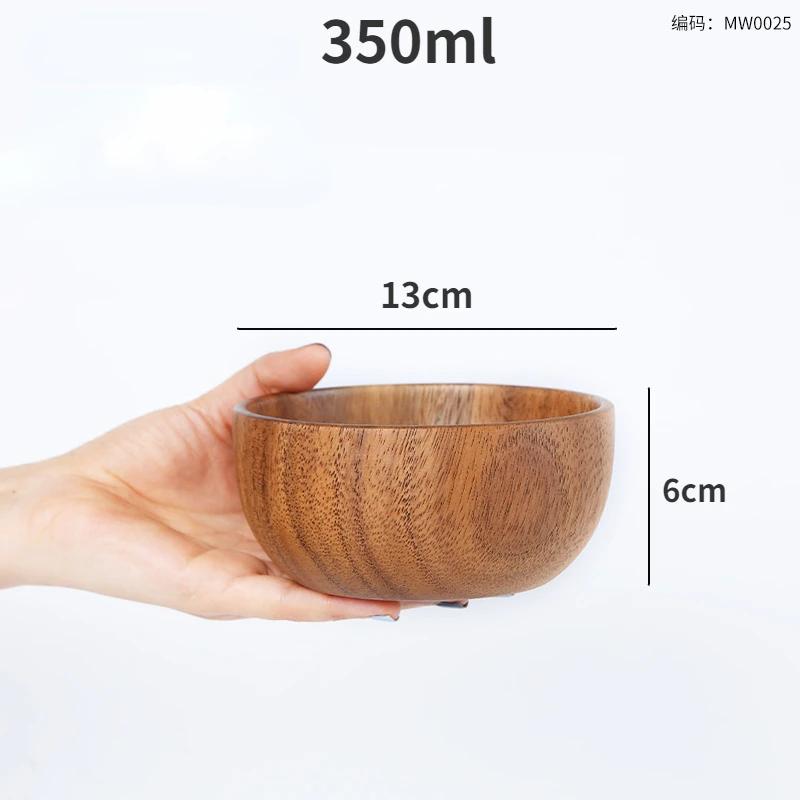 Household Solid Wood Bowl Japanese Acacia Wood Salad Mixing Wooden Basin Kneading Solid Wood Bowl Wooden Tableware Ramen Bowl