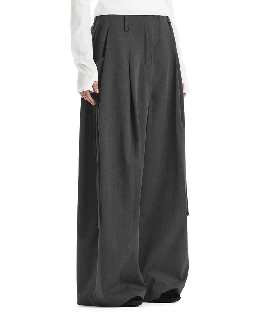 Teulimingbeodeu Side Strap Set-Up Wide Pants [ Charcoal ]