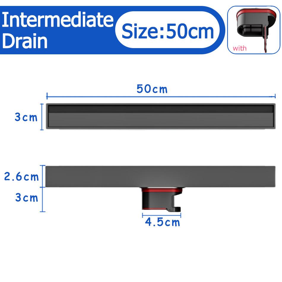 Bathroom Shower Floor Drain Black 304 Stainless Steel Rectangle Lavatory WC Long Linear Drainage Side Floor Drains 30 40 50cm