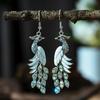 White Enamel Peacock Water Drop Feather Earrings for Women Ethnic Elegant Long Crystal Rhinestone Earring Boho Vintage Jewelry