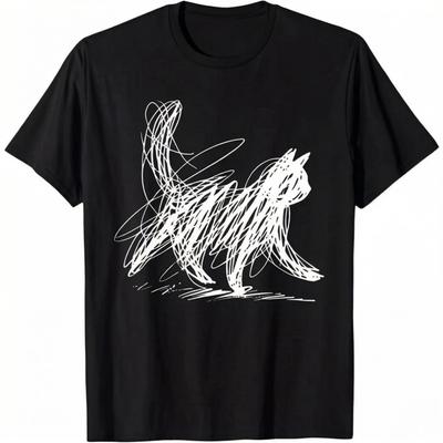 Cat Art Line Print T-shirt Female Male Cotton T-shirt Casual Summer Oversize Love Cat Short Sleeve Gift Street Wear Y2k