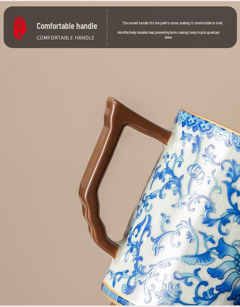 Blue & White Lotus Pattern Ceramic Mug with Lid - Chinese Style Gift Box Set for Home or Office