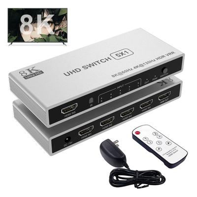8K Switcher 5 Inputs 1 Output HDMI Selector HDMI Switcher with Remote Control 48Gbps HDCP To Work with HDMI2.1 8K@60Hz/4K@120Hz HDMI2.1 2.3 [Confirmed