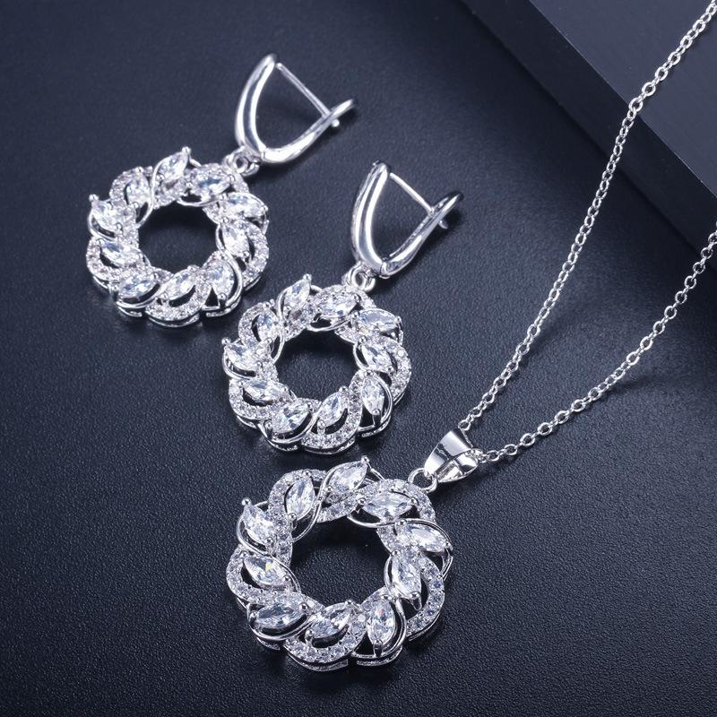 Round Zircon Chain Set, Earring Pendant Two-Piece Set, Color Retention, Multi-Color Optional