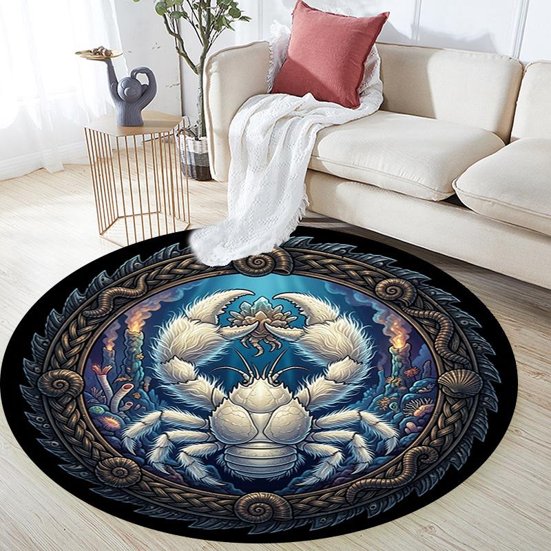 Oceanic Crab Emblem Round Area Rug Under Office Chairs Bedroom Living Room Home Decor