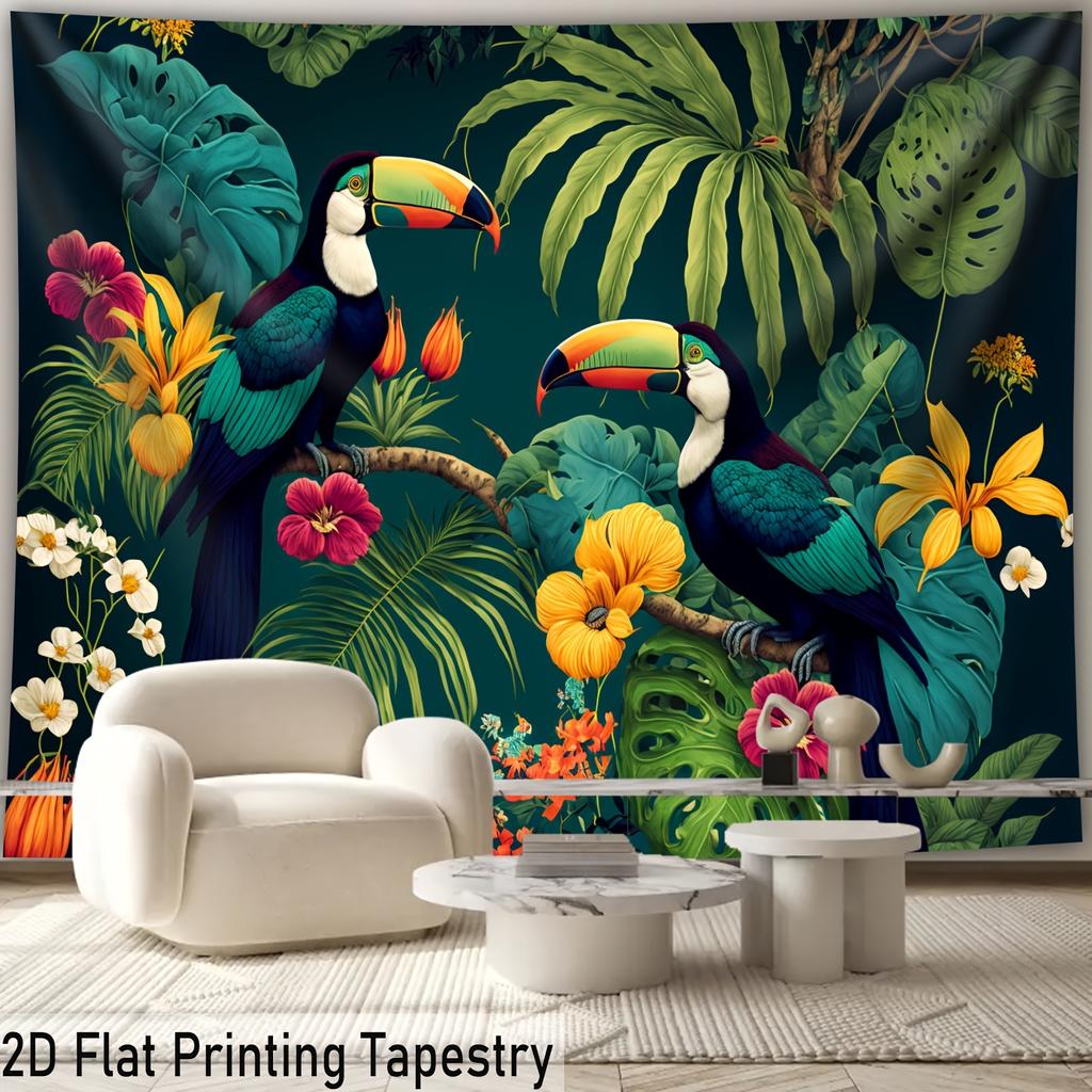 Tropical Parrot Tapestry, Jungle Plant Wall Hanging Vibrant Landscape Wall Decor for Living Room Bedroom