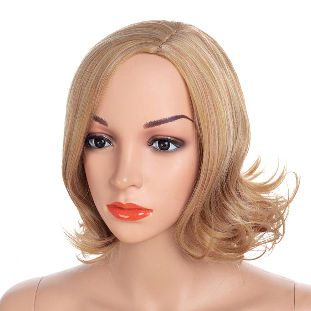 Women Fluffy Wigs Ladies Female Ombre Blonde Brown Wig Natural Wavy Heat Resistant Fiber Short Wig Daily Use Party Cosplay