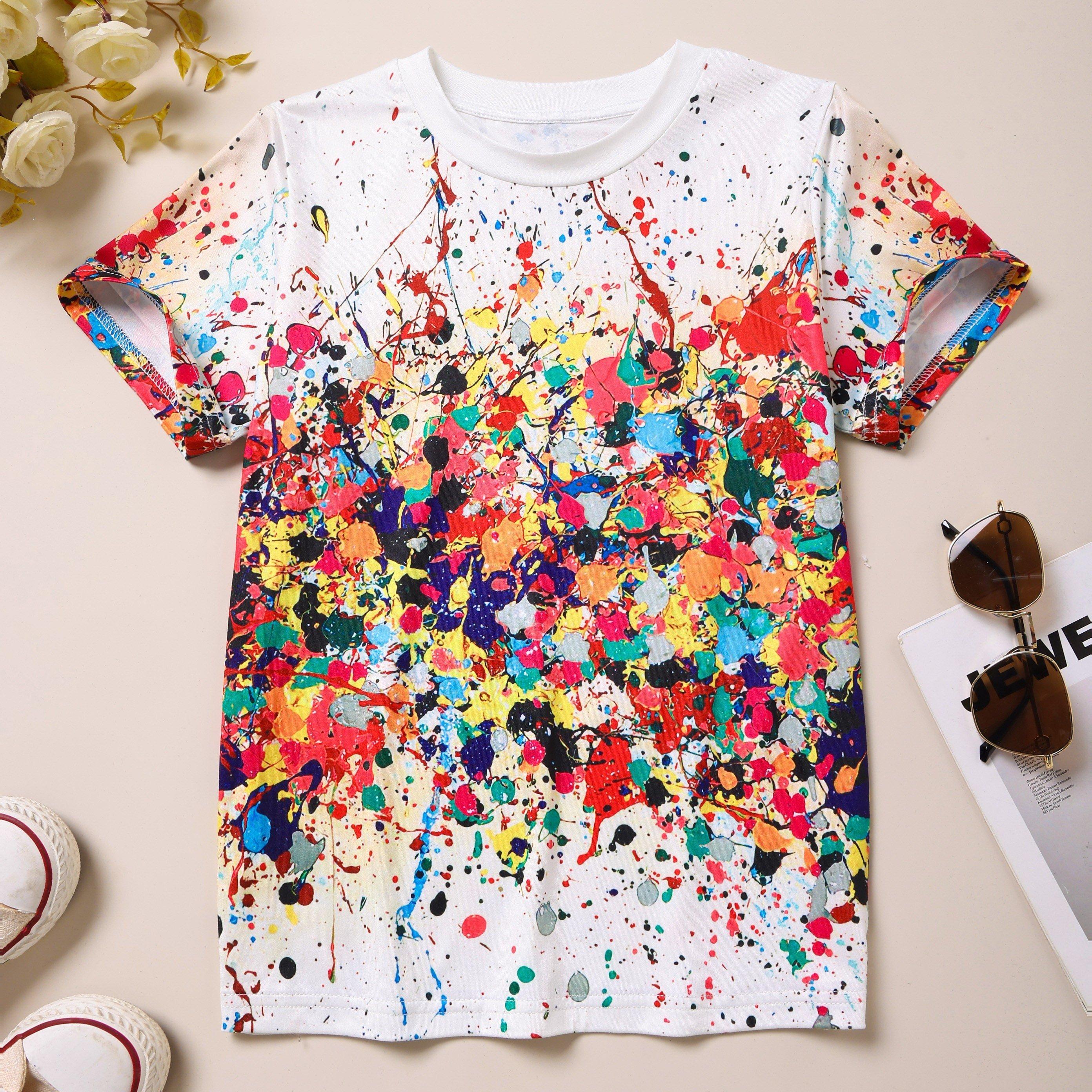 

Детская одежда Футболка для девочек с коротким рукавом 3D Tie-Dye Print Детская летняя одежда Повседневная детская одежда с круглым вырезом и рисунком из мультфильмов Топы 160