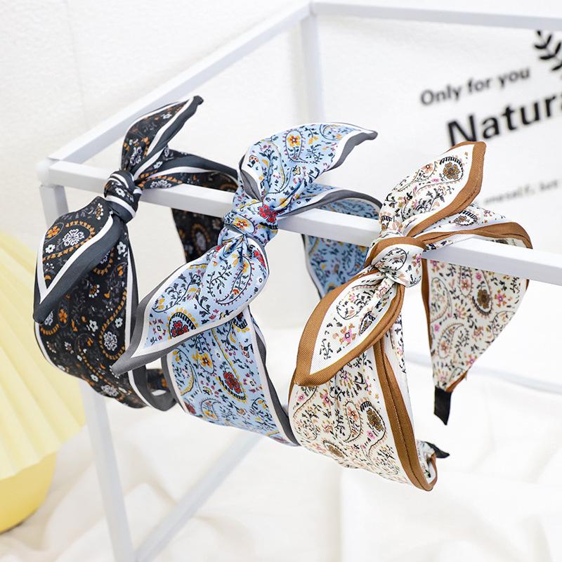 Korean Geometric Art Print Wide Hairband with Bowknot
